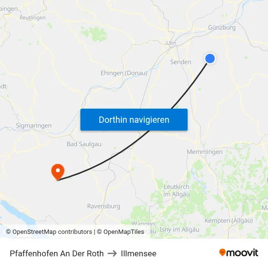 Pfaffenhofen An Der Roth to Illmensee map