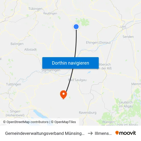 Gemeindeverwaltungsverband Münsingen to Illmensee map