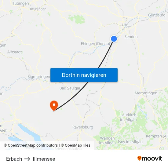 Erbach to Illmensee map