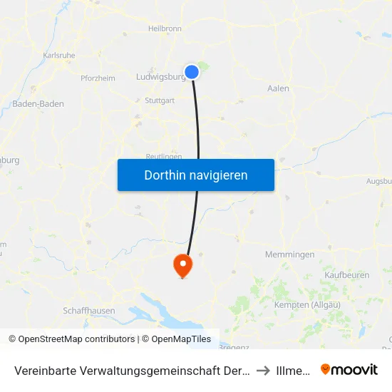 Vereinbarte Verwaltungsgemeinschaft Der Stadt Backnang to Illmensee map