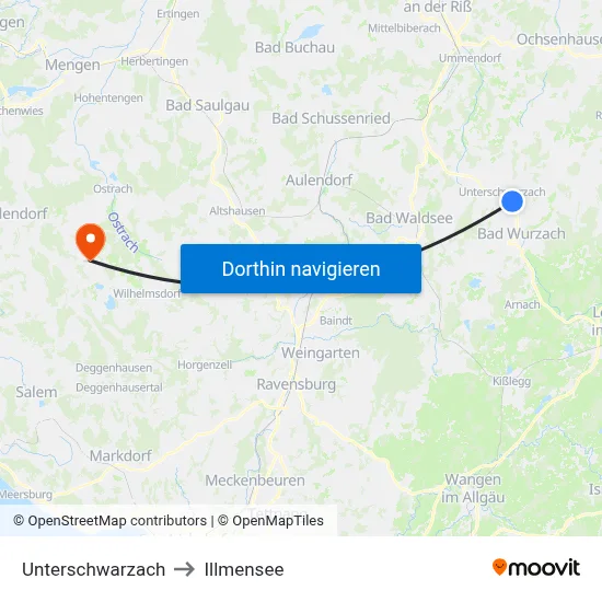 Unterschwarzach to Illmensee map