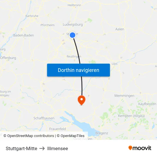 Stuttgart-Mitte to Illmensee map
