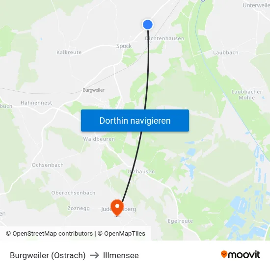 Burgweiler (Ostrach) to Illmensee map