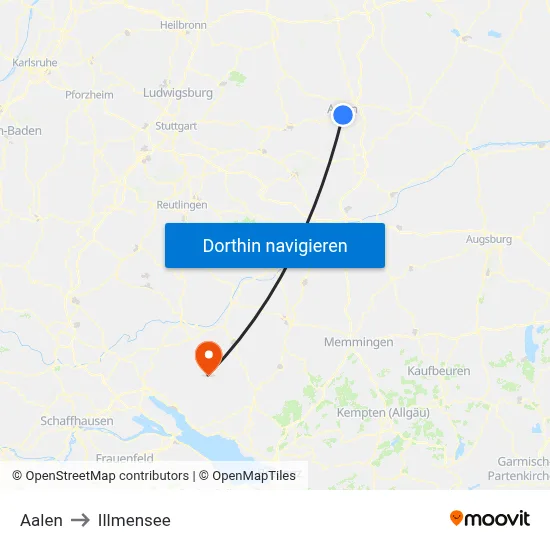 Aalen to Illmensee map