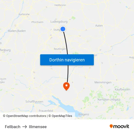 Fellbach to Illmensee map