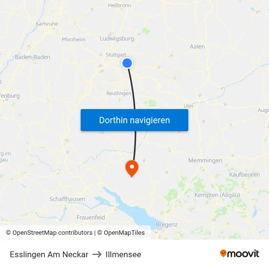 Esslingen Am Neckar to Illmensee map