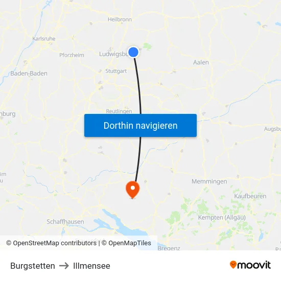 Burgstetten to Illmensee map