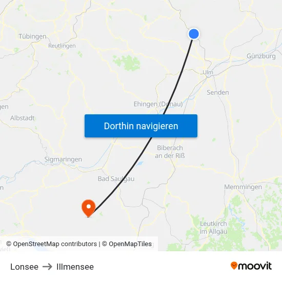 Lonsee to Illmensee map