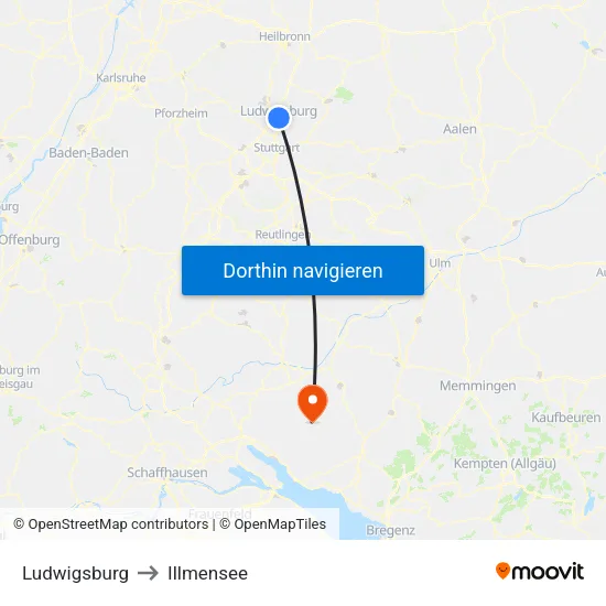 Ludwigsburg to Illmensee map