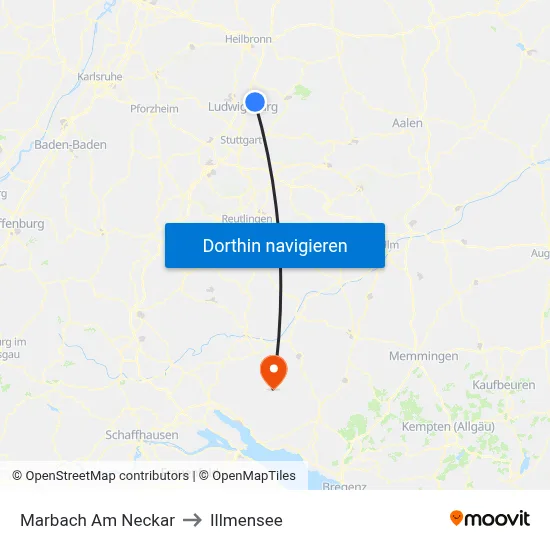 Marbach Am Neckar to Illmensee map