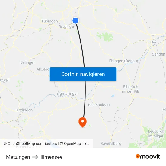 Metzingen to Illmensee map