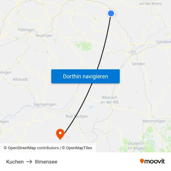 Kuchen to Illmensee map
