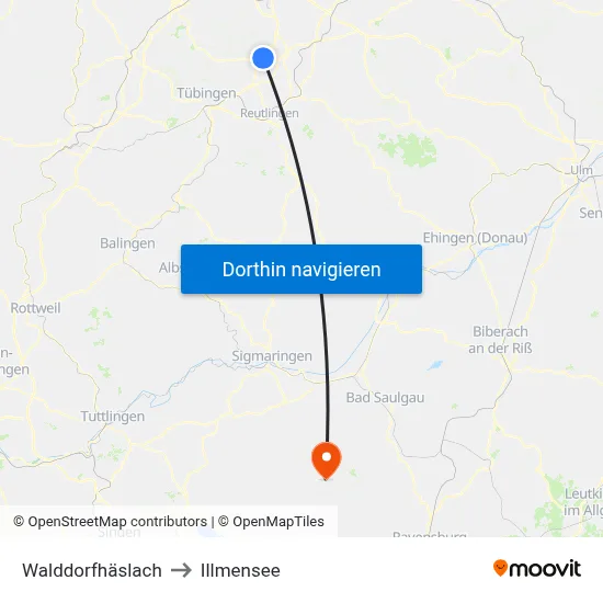 Walddorfhäslach to Illmensee map