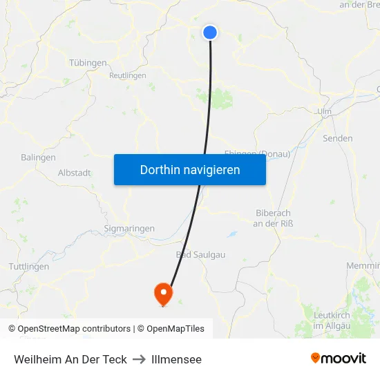 Weilheim An Der Teck to Illmensee map