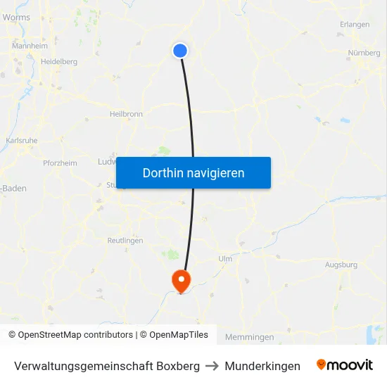 Verwaltungsgemeinschaft Boxberg to Munderkingen map