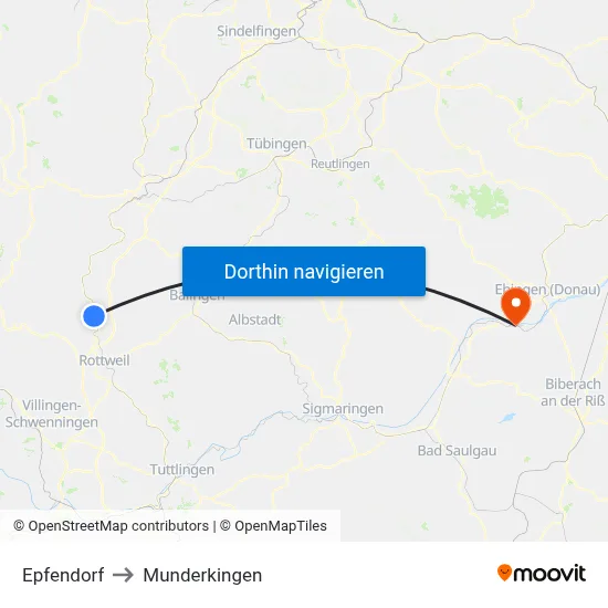 Epfendorf to Munderkingen map