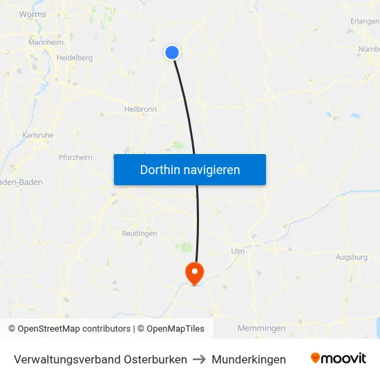 Verwaltungsverband Osterburken to Munderkingen map