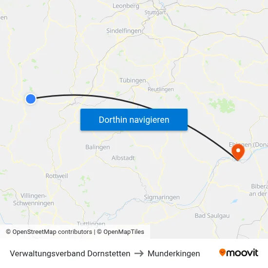 Verwaltungsverband Dornstetten to Munderkingen map