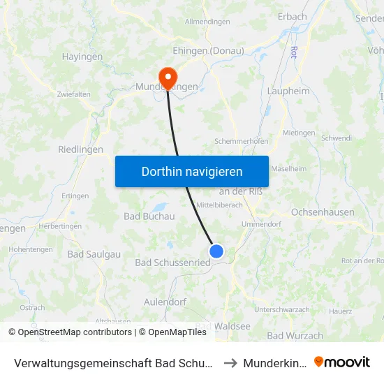 Verwaltungsgemeinschaft Bad Schussenried to Munderkingen map