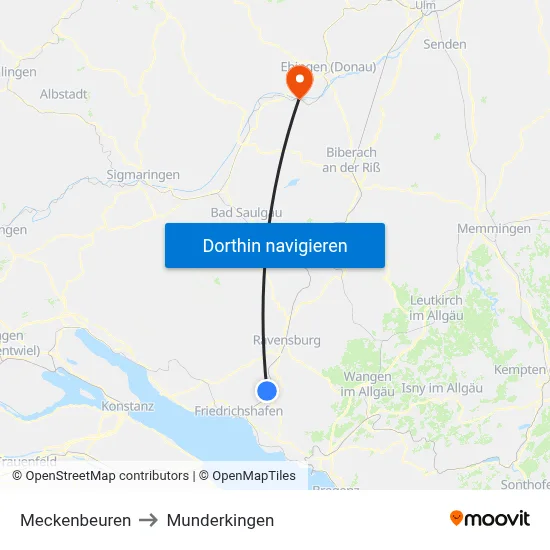 Meckenbeuren to Munderkingen map