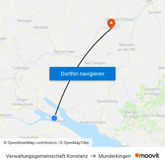 Verwaltungsgemeinschaft Konstanz to Munderkingen map