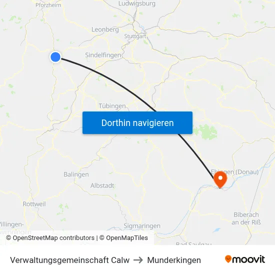 Verwaltungsgemeinschaft Calw to Munderkingen map