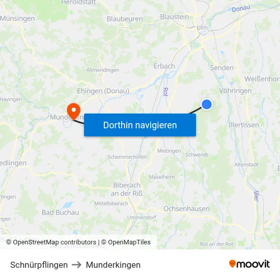 Schnürpflingen to Munderkingen map