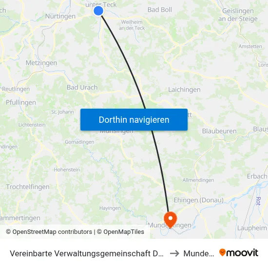 Vereinbarte Verwaltungsgemeinschaft Der Stadt Kirchheim Unter Teck to Munderkingen map