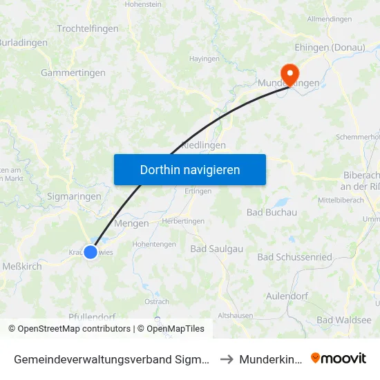 Gemeindeverwaltungsverband Sigmaringen to Munderkingen map