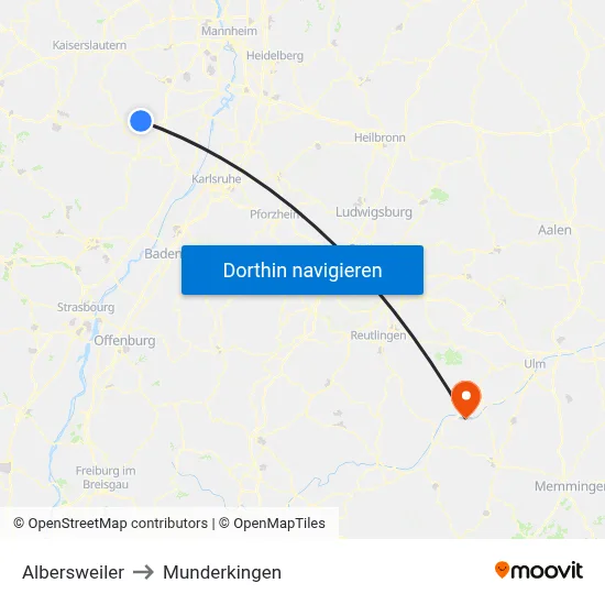 Albersweiler to Munderkingen map