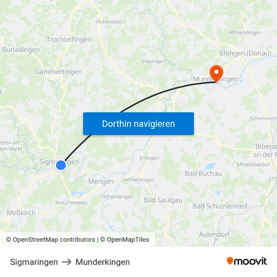 Sigmaringen to Munderkingen map