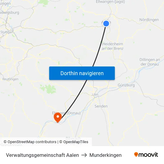 Verwaltungsgemeinschaft Aalen to Munderkingen map