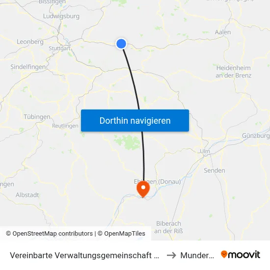 Vereinbarte Verwaltungsgemeinschaft Der Stadt Schorndorf to Munderkingen map