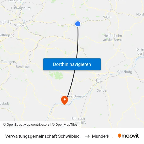 Verwaltungsgemeinschaft Schwäbisch Gmünd to Munderkingen map