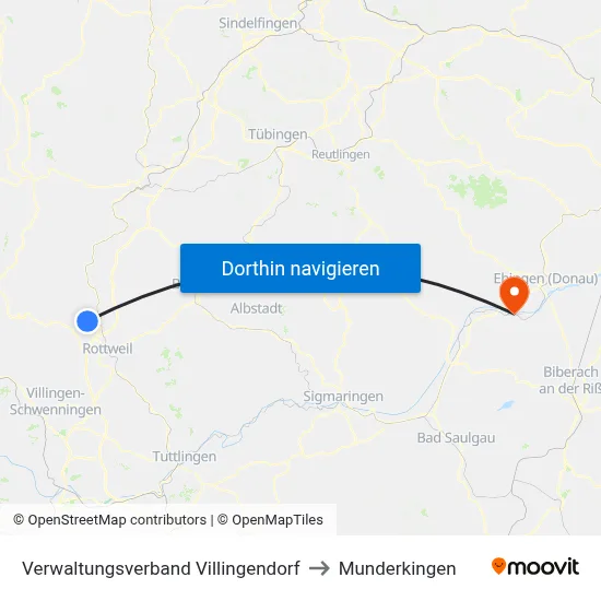 Verwaltungsverband Villingendorf to Munderkingen map