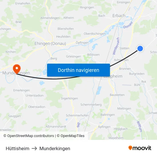 Hüttisheim to Munderkingen map