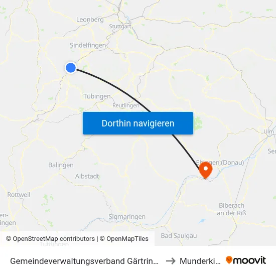 Gemeindeverwaltungsverband Gärtringen/Ehningen to Munderkingen map
