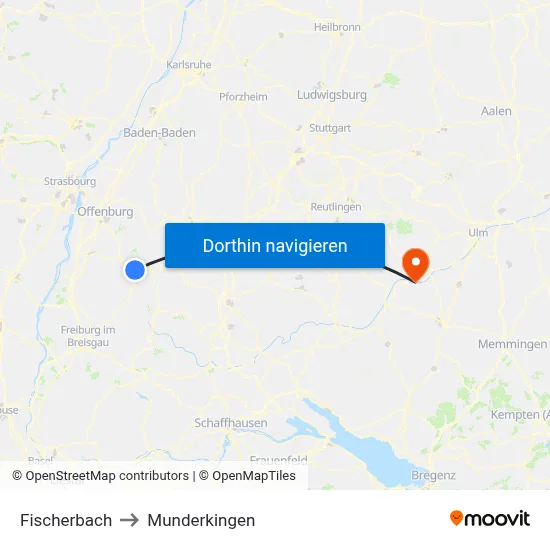 Fischerbach to Munderkingen map