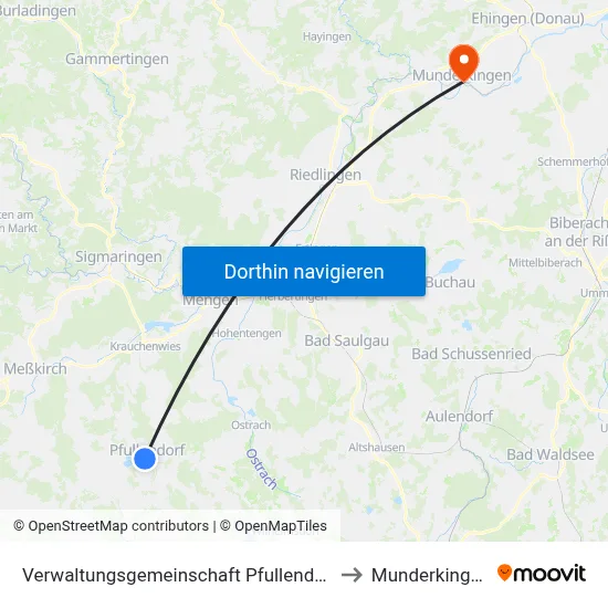 Verwaltungsgemeinschaft Pfullendorf to Munderkingen map