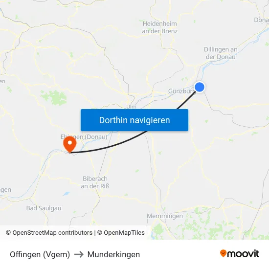 Offingen (Vgem) to Munderkingen map