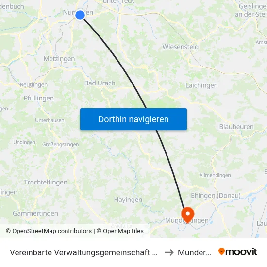 Vereinbarte Verwaltungsgemeinschaft Der Stadt Nürtingen to Munderkingen map