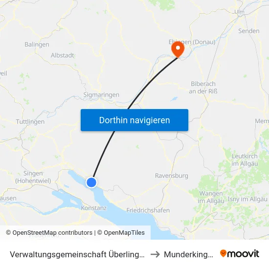 Verwaltungsgemeinschaft Überlingen to Munderkingen map