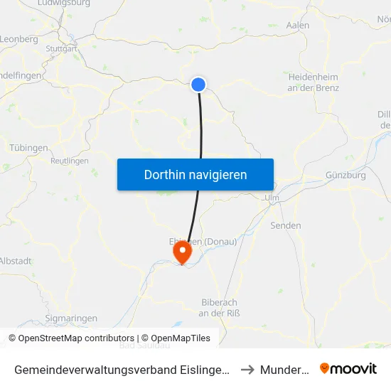 Gemeindeverwaltungsverband Eislingen-Ottenbach-Salach to Munderkingen map