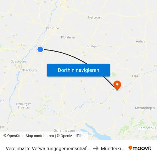 Vereinbarte Verwaltungsgemeinschaft Sinzheim to Munderkingen map