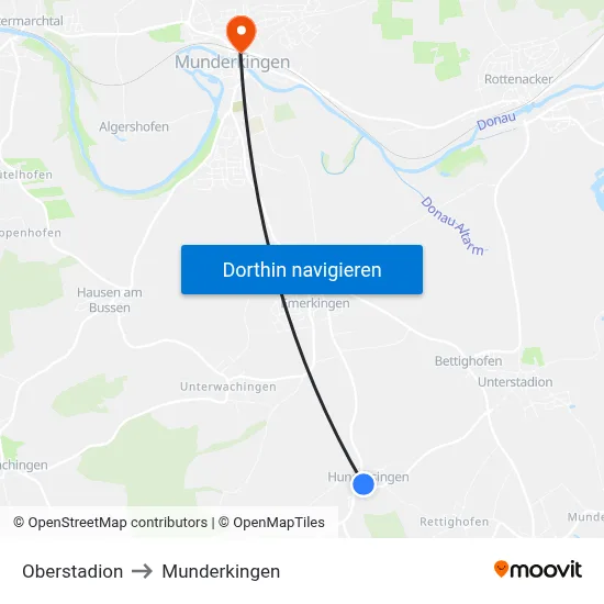 Oberstadion to Munderkingen map