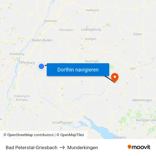 Bad Peterstal-Griesbach to Munderkingen map