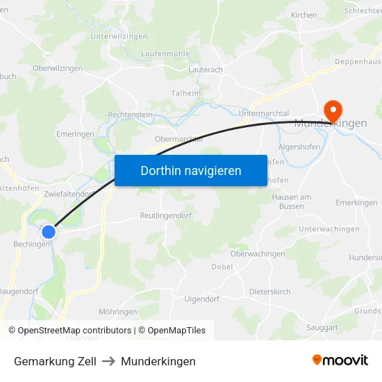 Gemarkung Zell to Munderkingen map