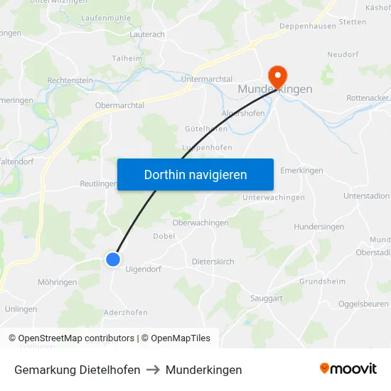 Gemarkung Dietelhofen to Munderkingen map