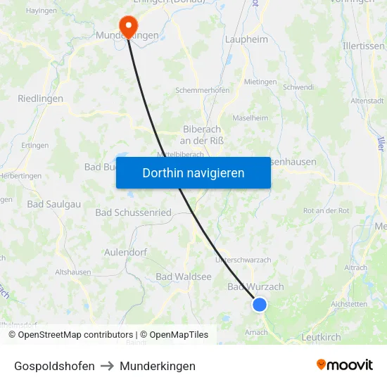 Gospoldshofen to Munderkingen map