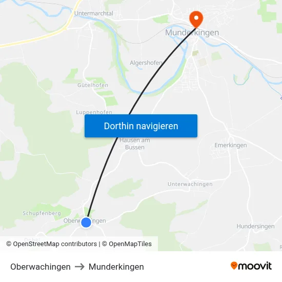 Oberwachingen to Munderkingen map